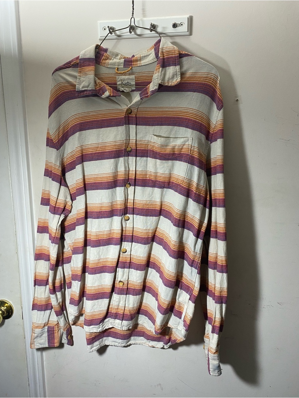 Koto Men's Striped Button-Down Shirt in Cream, Purple & Orange